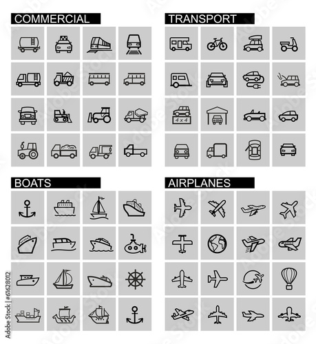 vector black transport icons set