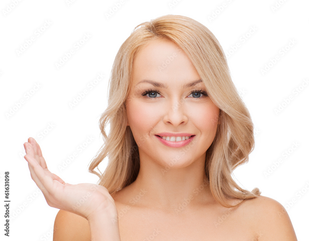 smiling woman holding something imaginary smiling woman holding something imaginary