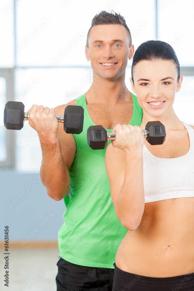 Training with dumbbells. Training with dumbbells.