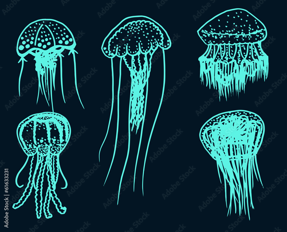 Fototapeta premium bioluminescent jellyfish doodles