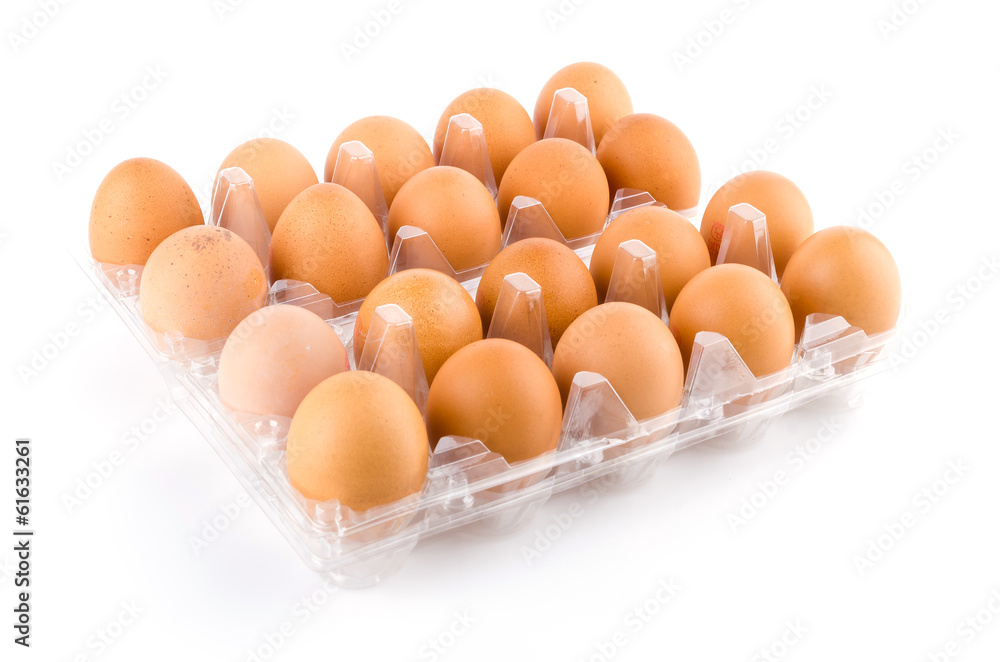 Eggs packed isolated white background Eggs packed isolated white background