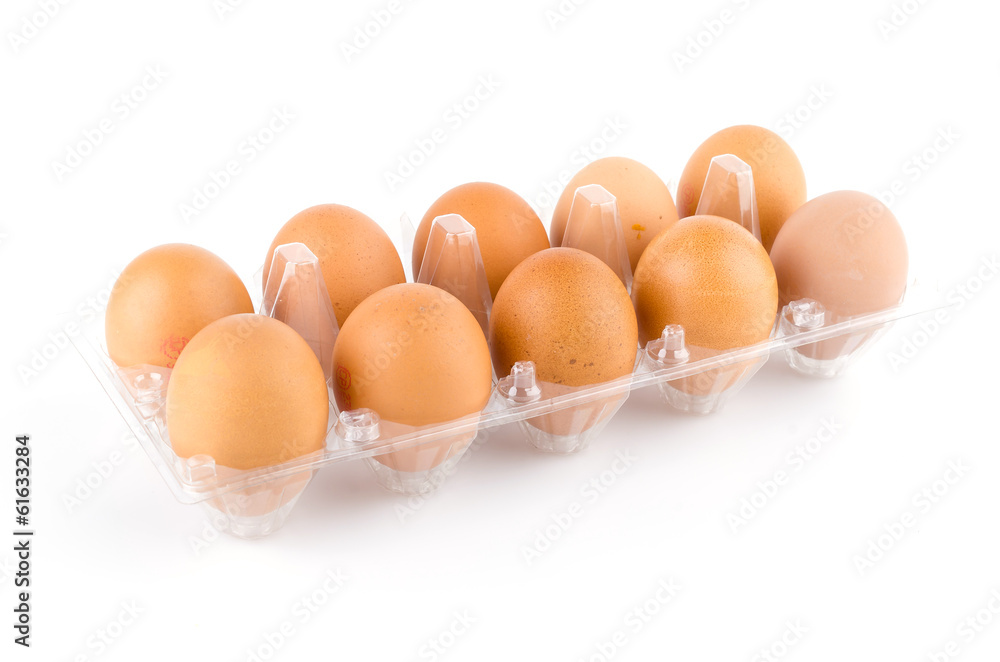 Eggs packed isolated white background Eggs packed isolated white background