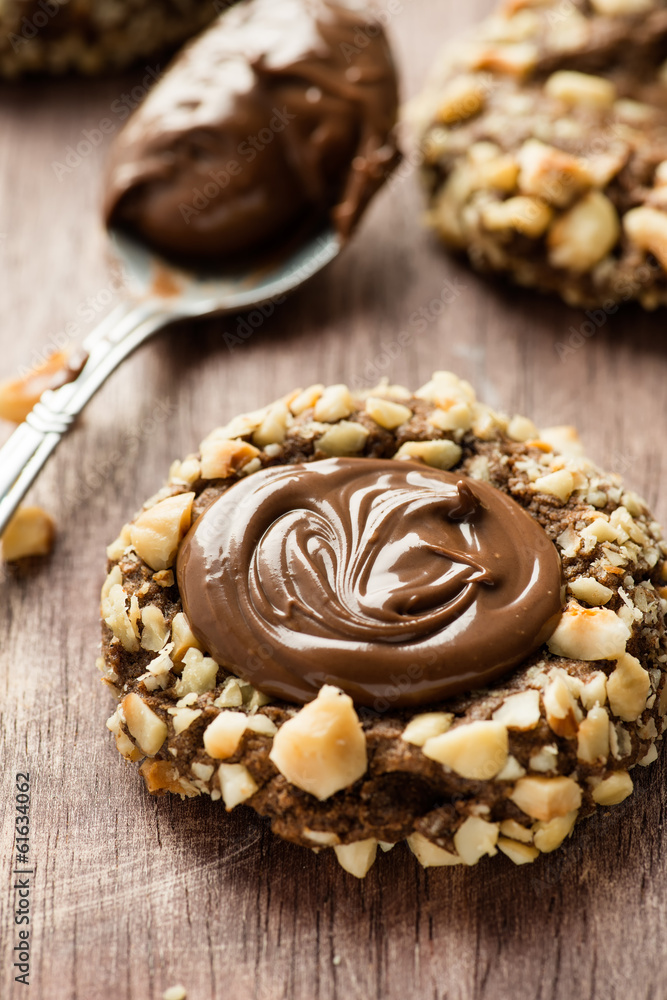 Chocolate filled cookies with hazelnuts