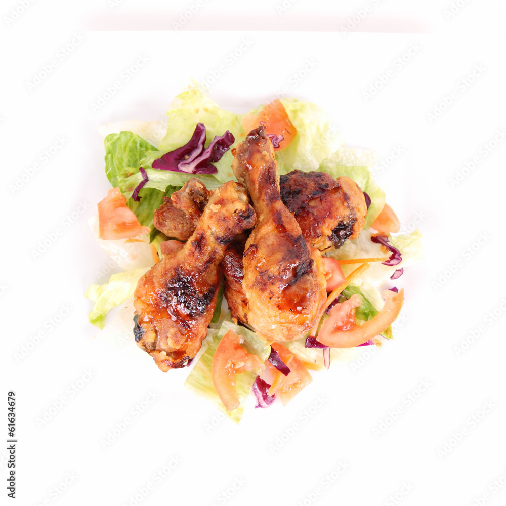 Fried chicken legs with side salad Fried chicken legs with side salad