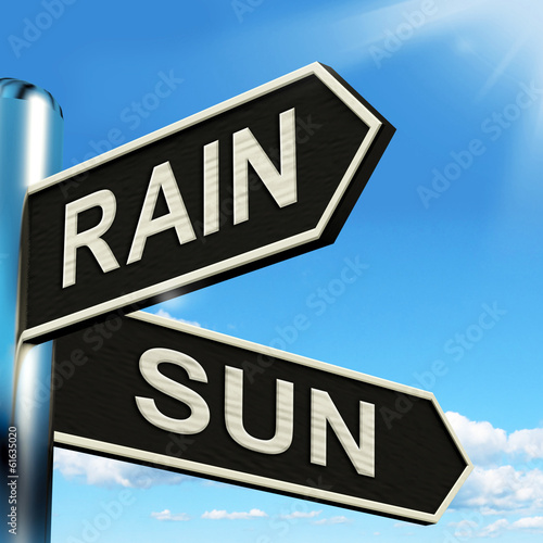 Rain Sun Signpost Shows Rainy Or Good Weather