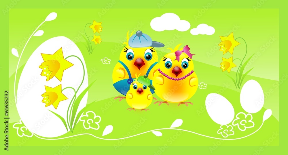 Easter background with chickens family