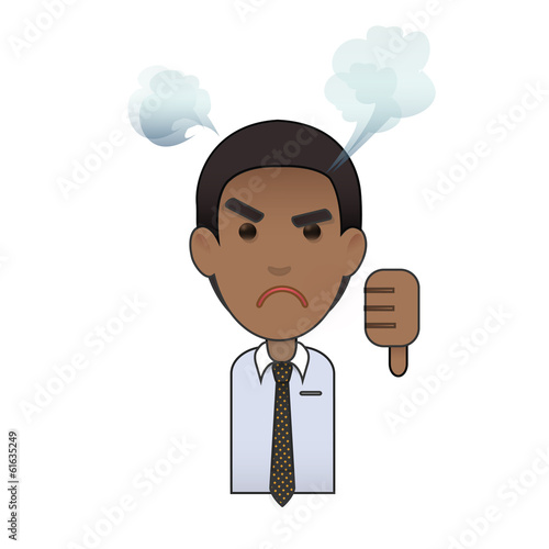 Unhappy businessman with his thumb down