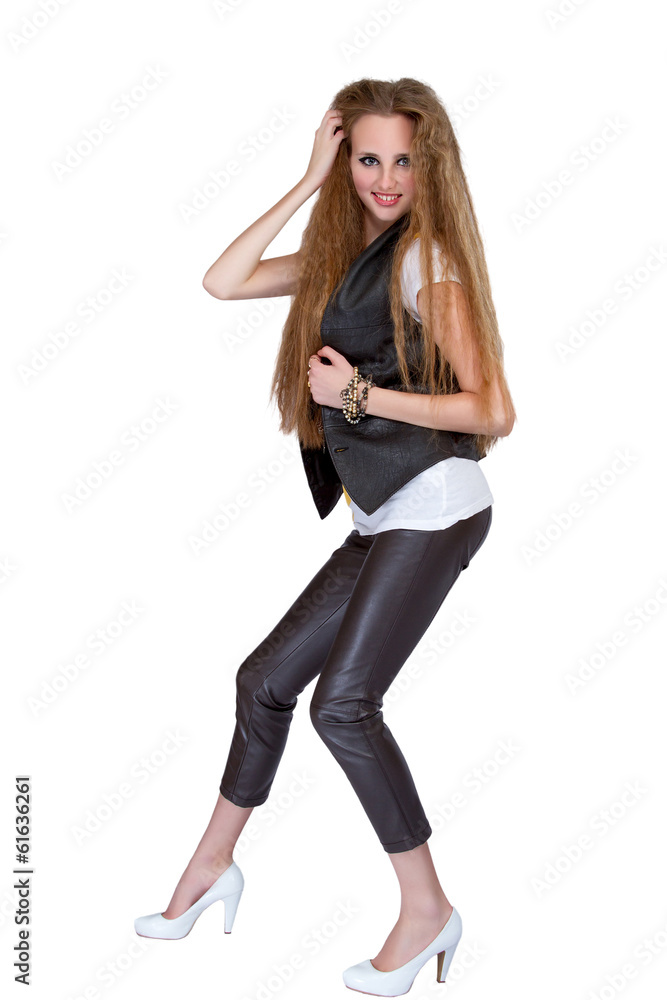 girl in punk rock style on white background girl in punk rock style on white background