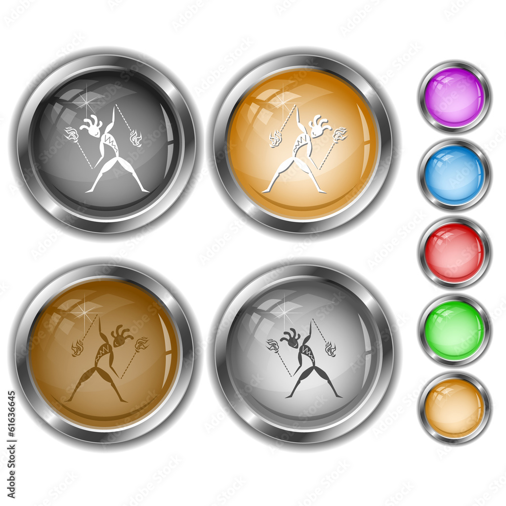 Ethnic little man with fire poi. Internet buttons. Ethnic little man with fire poi. Internet buttons.