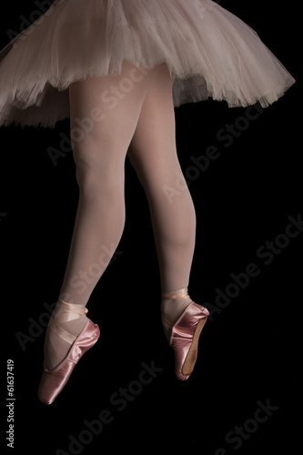 Ballet dancer standing on toes while dancing in pink tutu