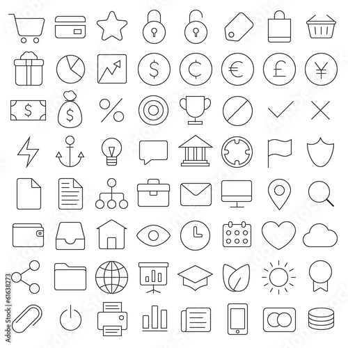 64 Thin Icons Set. Simple line icons pack for your design