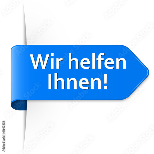 Langer blauer Sticker Pfeil – Wir helfen Ihnen!