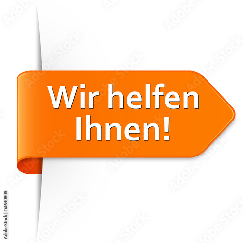 Langer orangener Sticker Pfeil – Wir helfen Ihnen!