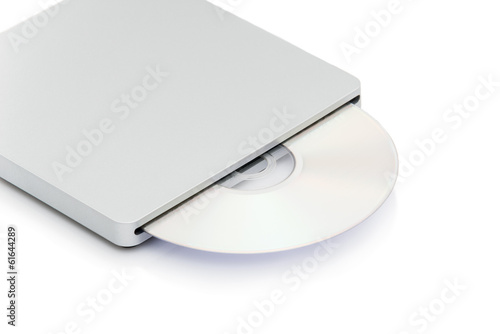 Grey external cd dvd burner reader isolated on white