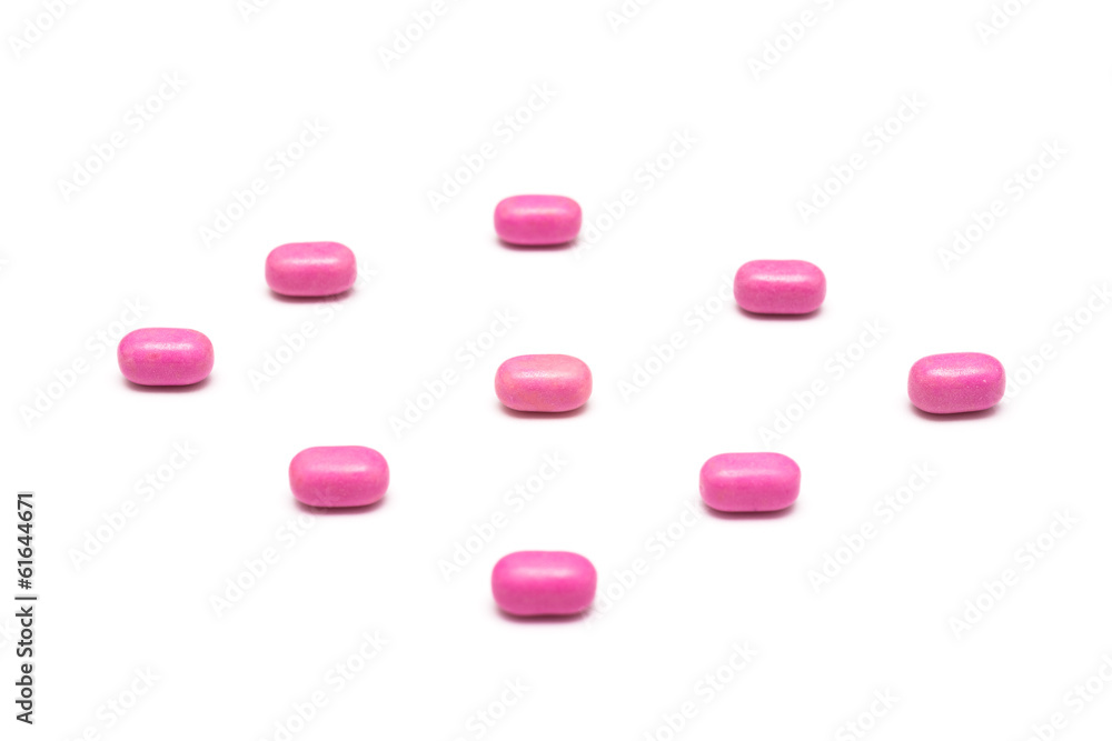 Pink Candy Mints Isolated On White Used For A Fresh Breath Pink Candy Mints Isolated On White Used For A Fresh Breath