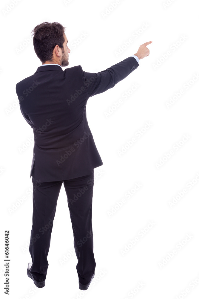 Business man pointing at something, isolated on white backgroun Business man pointing at something, isolated on white backgroun