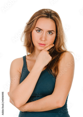 portrait of young woman on white background