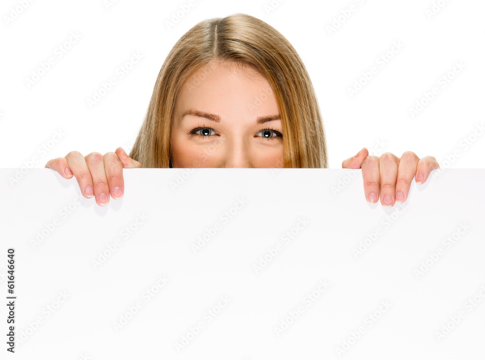 portrait of young woman with copy space desk on white background portrait of young woman with copy space desk on white background