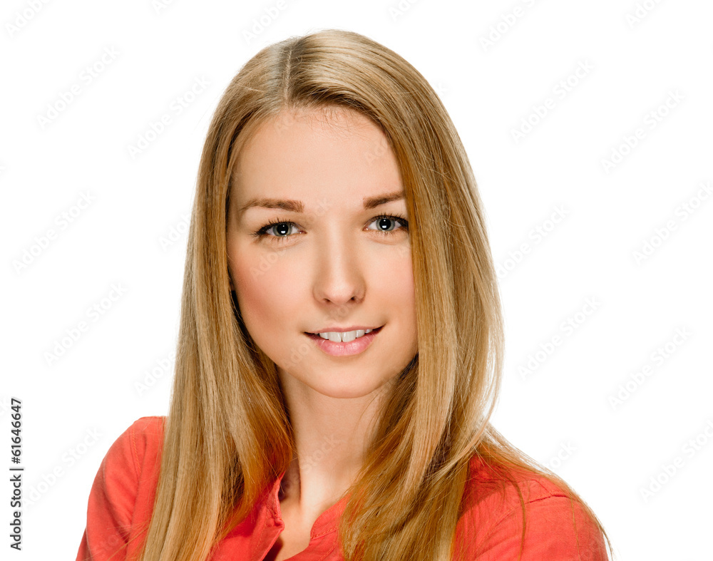 portrait of young woman on white background portrait of young woman on white background