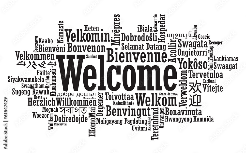 Welcome Word Cloud illustration in vector format - obrazy, fototapety, plakaty 