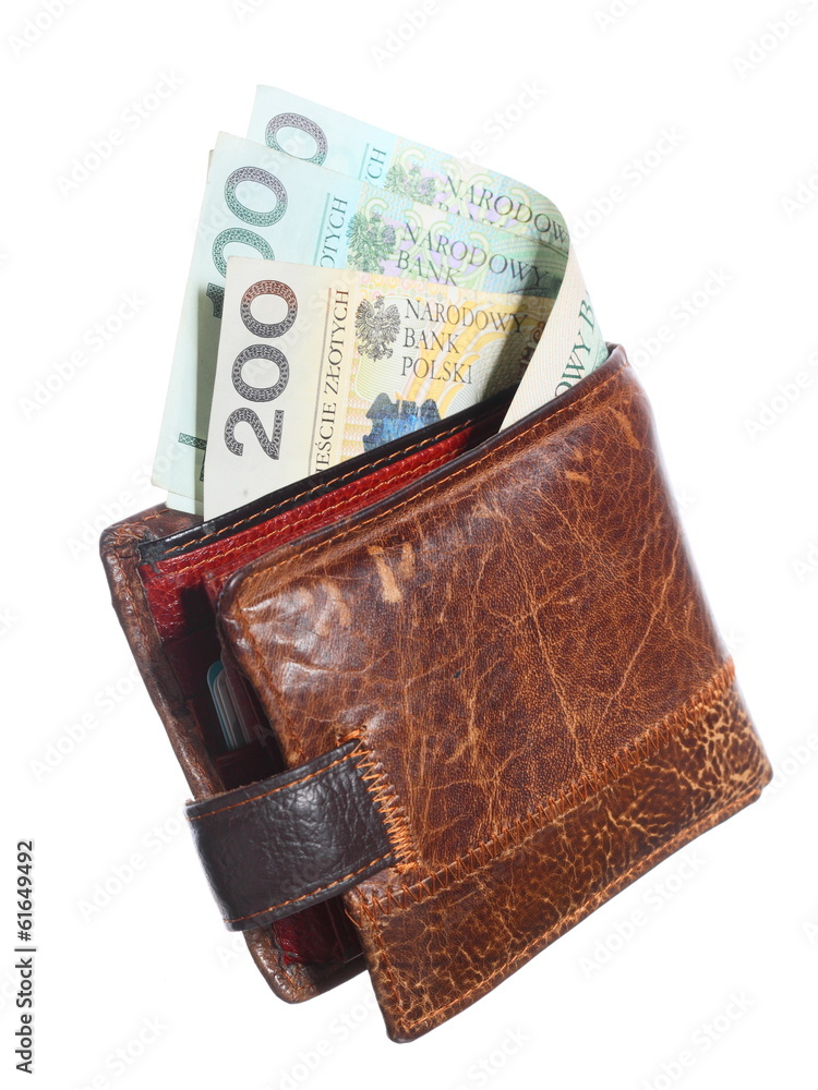 Economy and finance. Wallet with polish banknote isolated Economy and finance. Wallet with polish banknote isolated