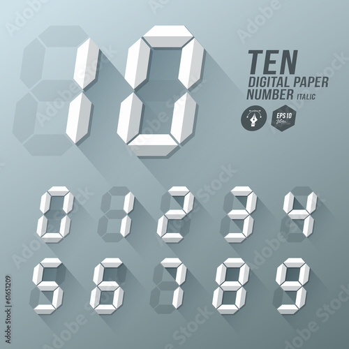 Digital Number italic paper and shadow design