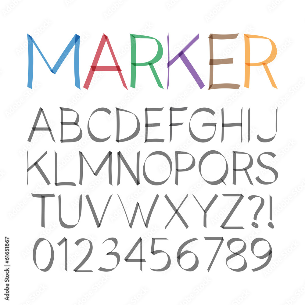 Marker Pen Font and Numbers, Eps 10 Vector Editable