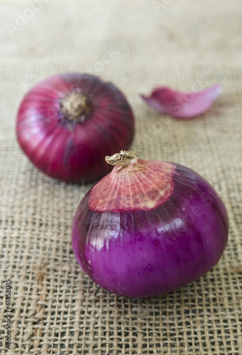 red onion on sackcloth