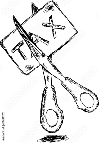 hand draw, sketch of tax cutting
