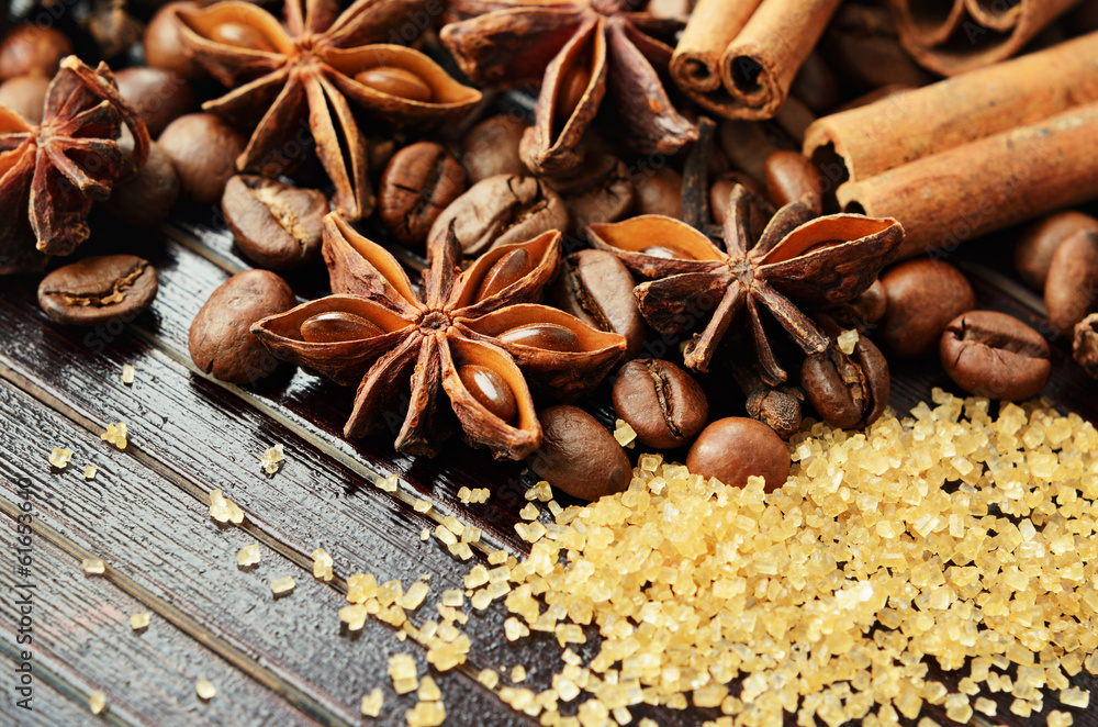 Fragrant spices, coffee and reed sugar Fragrant spices, coffee and reed sugar