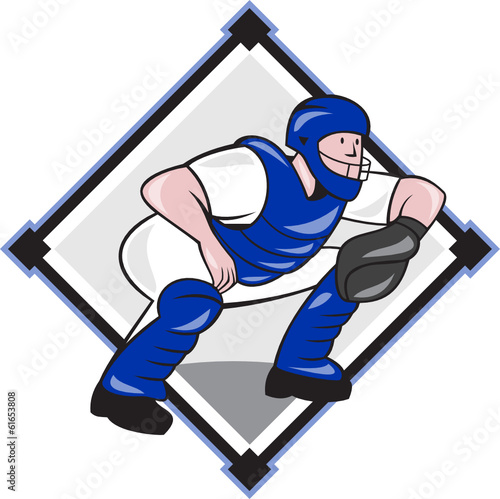 Baseball Catcher Catching Side Cartoon