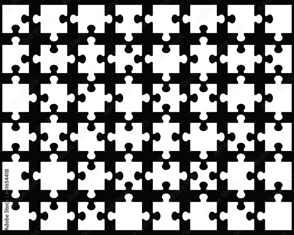 White puzzle on black background, vector illustration