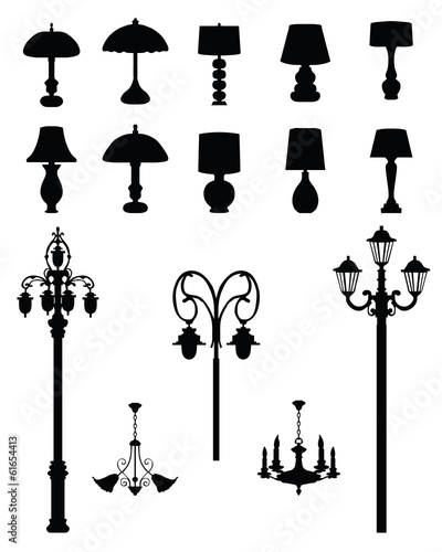 Set of lamps and city street lanterns, vector