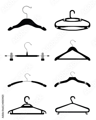 Set of black silhouettes of hangers, vector