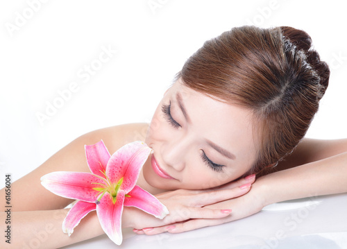 beauty woman face with flower