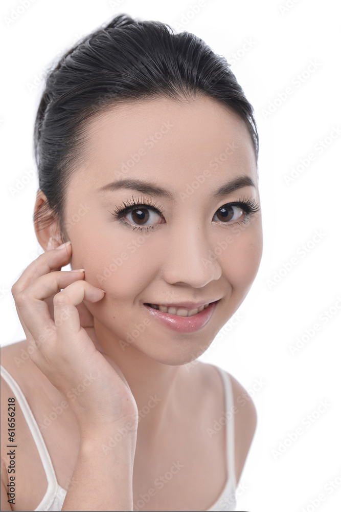 Young beauty clean female face over white Young beauty clean female face over white