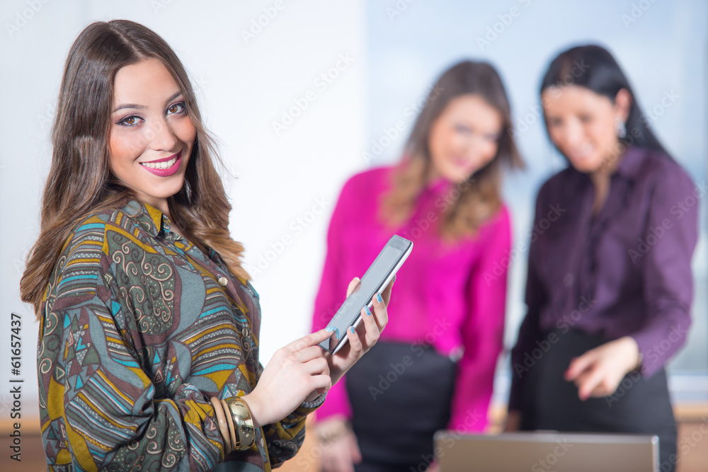 business woman with her staff, people group in background business woman with her staff, people group in background