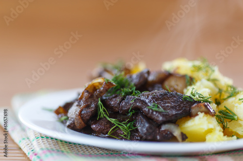 liver fried with boiled potatoes