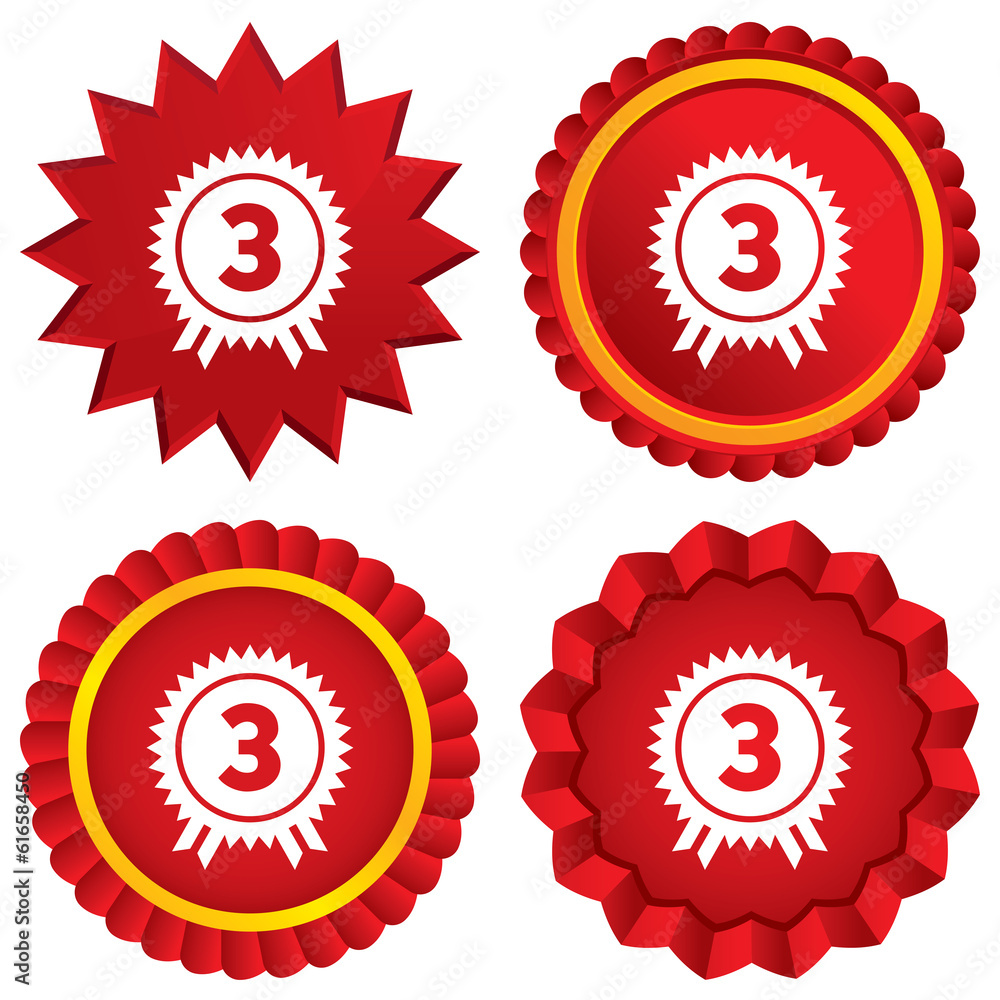 Third place award sign icon. Prize for winner. Third place award sign icon. Prize for winner.