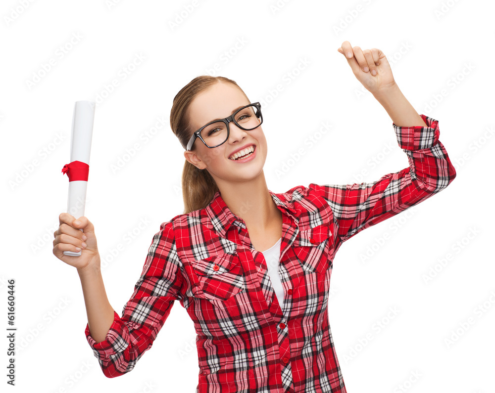 laughing woman in eyeglasses with diploma laughing woman in eyeglasses with diploma