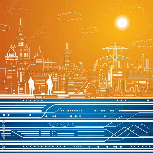 Vector underground, vector lines night city, day and night