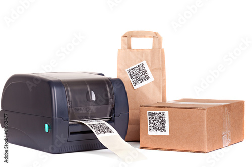 .barcode printer and packaging boxes marked with a bar code