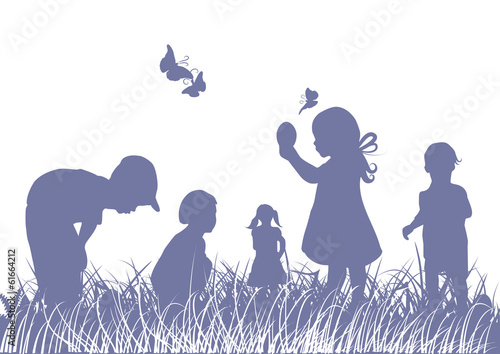 Shilouetten,Wiese,Kinder,Eier,Schmetterlinge