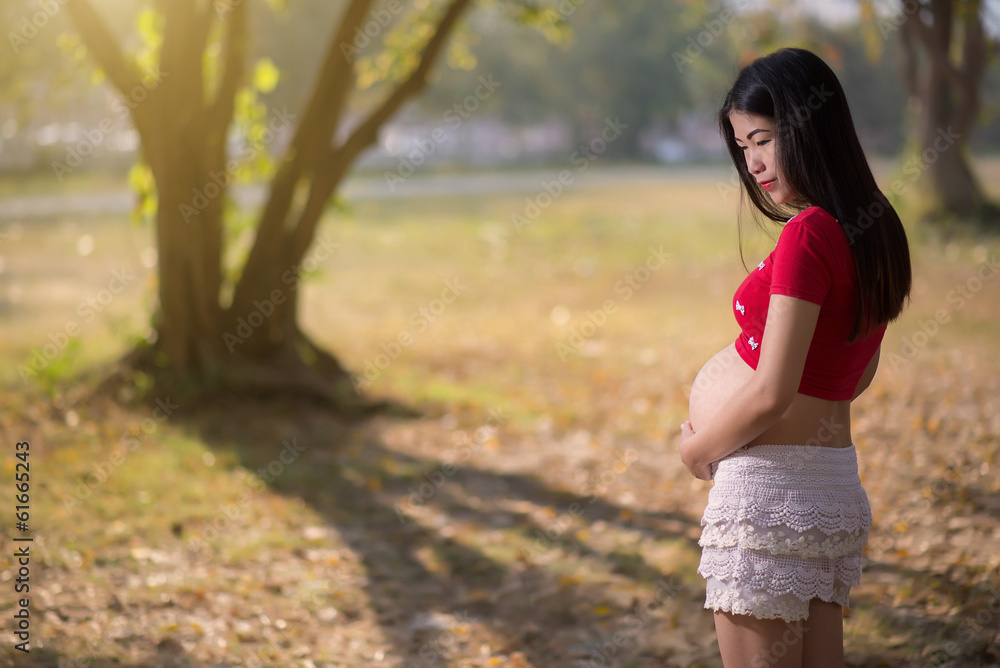 Image of pregnant woman touching her belly with hands Image of pregnant woman touching her belly with hands