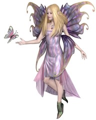 Poster Feen und Elfen Violette Fee mit Schmetterling  © Algol