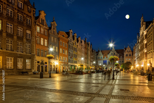 Long Street and Green Gate at night in Gdansk, Poland.