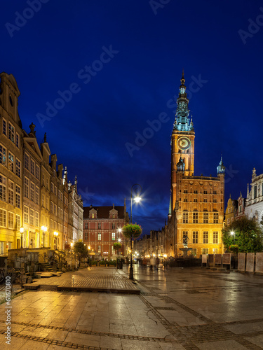 Town Hall at night in Gdansk, Poland.