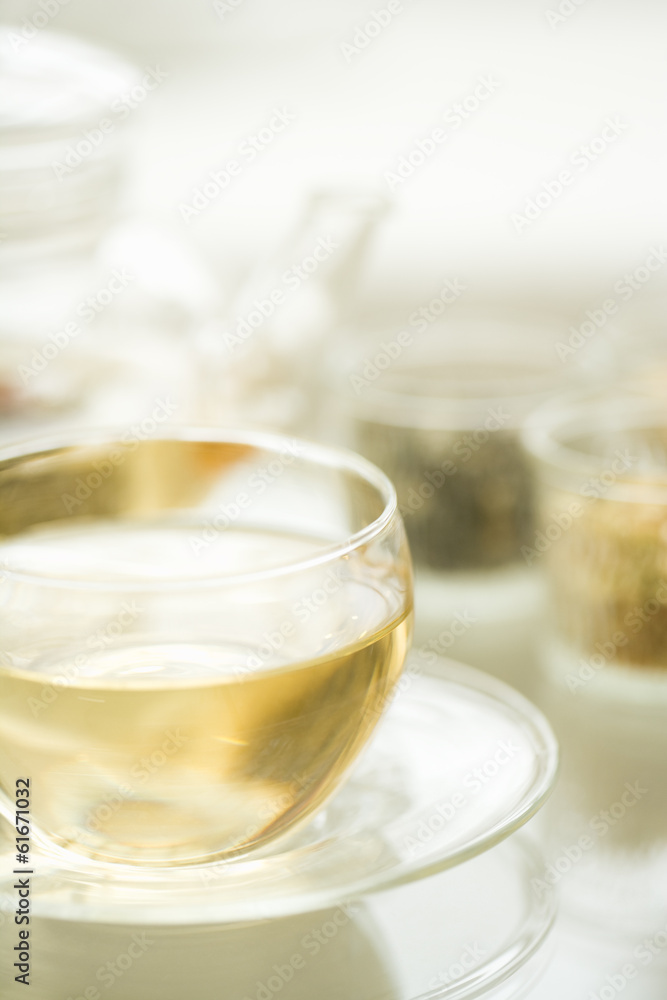 Glass cup of herb tea