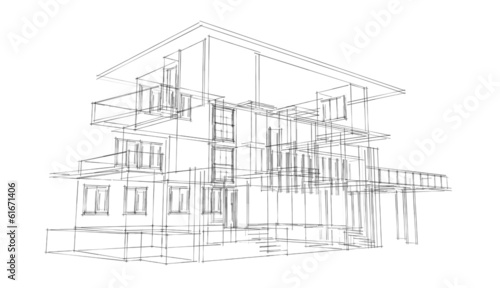 Modern architecture wireframe. Wireframe building illustration of architecture CAD drawing.