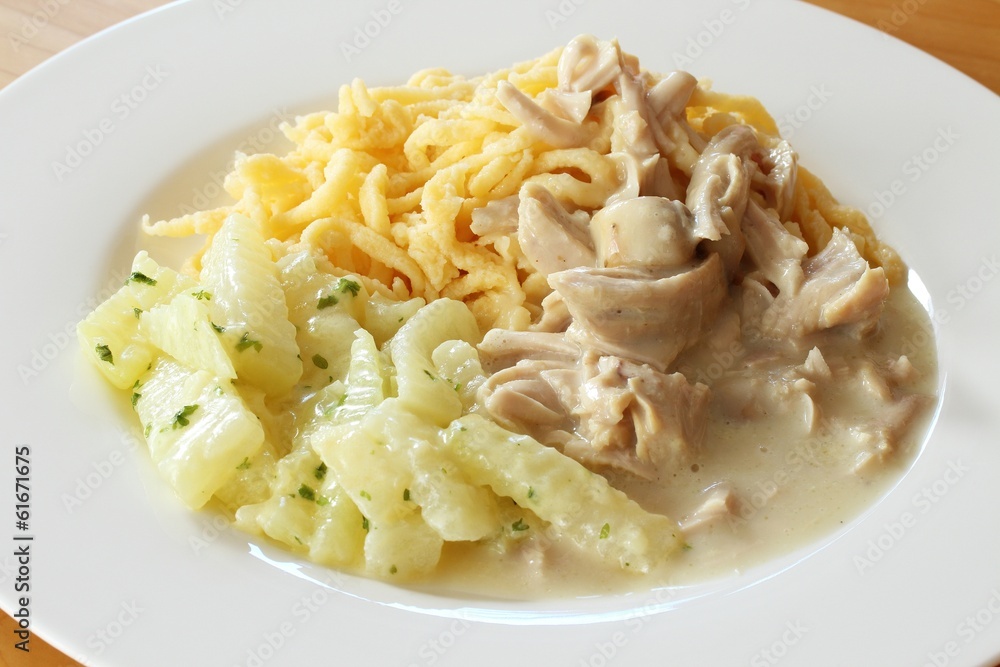 Putengeschnetzeltes mit Spätzle und Kohlrabi Putengeschnetzeltes mit Spätzle und Kohlrabi